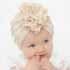 Handmade Pleated Flower Babies' Knitted Cotton Cloth Turban For Baby Girls In Elegant Style