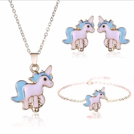 Modern Luxury New Elegant Necklace Earrings and Brecelet in On Amazing Good-Looking Cartoon Unicorn Set For Girls Kids and Woman