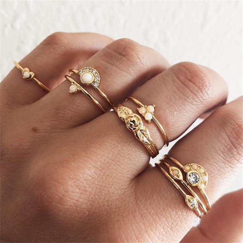 Elegant Women Fashion  Mary Geometric Amazing Flowers Leaf Premium Gold Finger Rings Boho Charm Luxury Jewelry Accessories Mother's Day Gifts