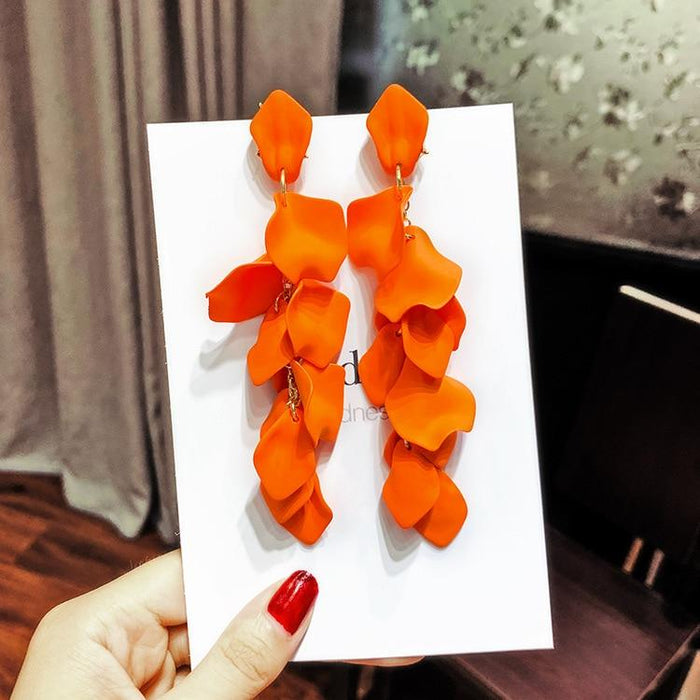 New Arrival Vintage Women Dangle Elegant Earrings Great Rose Petal Long Tassel Earrings Modern Female Korean Jewelry Stylish Red Earrings