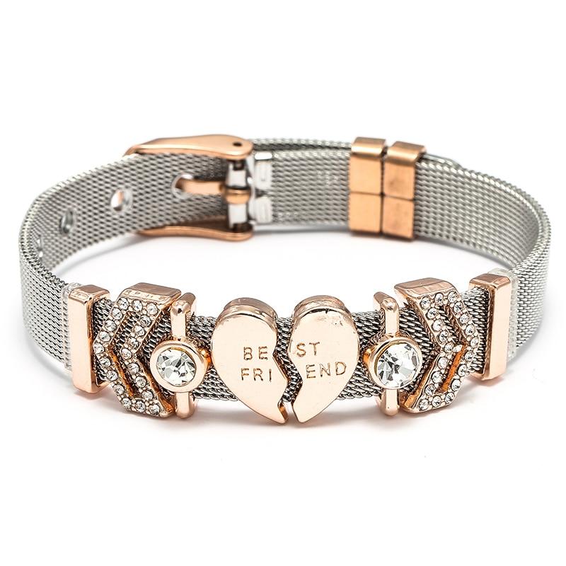 Fashion Stainless Steel Woman and Men Bracelet Mesh Bracelet Set Crystal Heart Anchor Charm Fine Bracelet Bangle For Female Lover