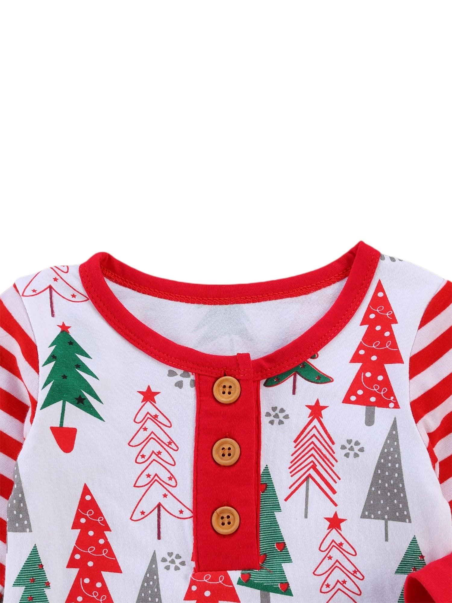 Newborn Baby Girls Boys Christmas Rompers Headband Jumpsuits 2pcs Santa Tree Print New Year Baby Romper