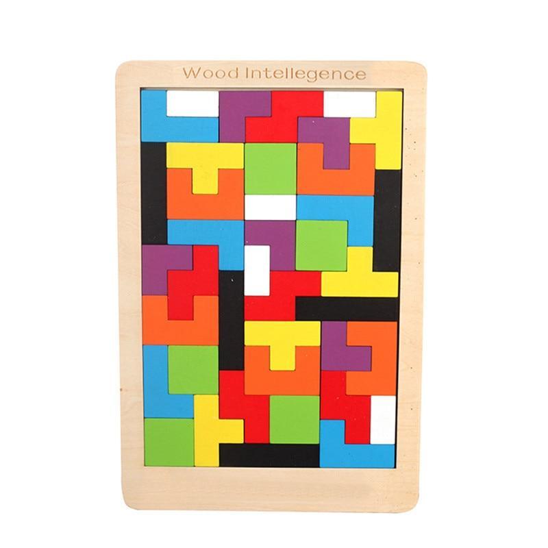 Colorful 3D Puzzle Wooden Tangram Math Toys Tetris Game Children Pre-school Magination Intellectual Educational Toy for Kids