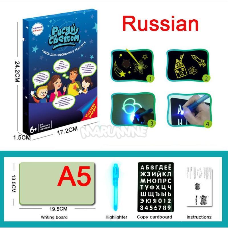 A3 A4 A5 Kids Luminous Drawing Board with Light-Fun Magic Sketchpad Draw Tablet Fluorescent Pen Russian English Light Up Toys