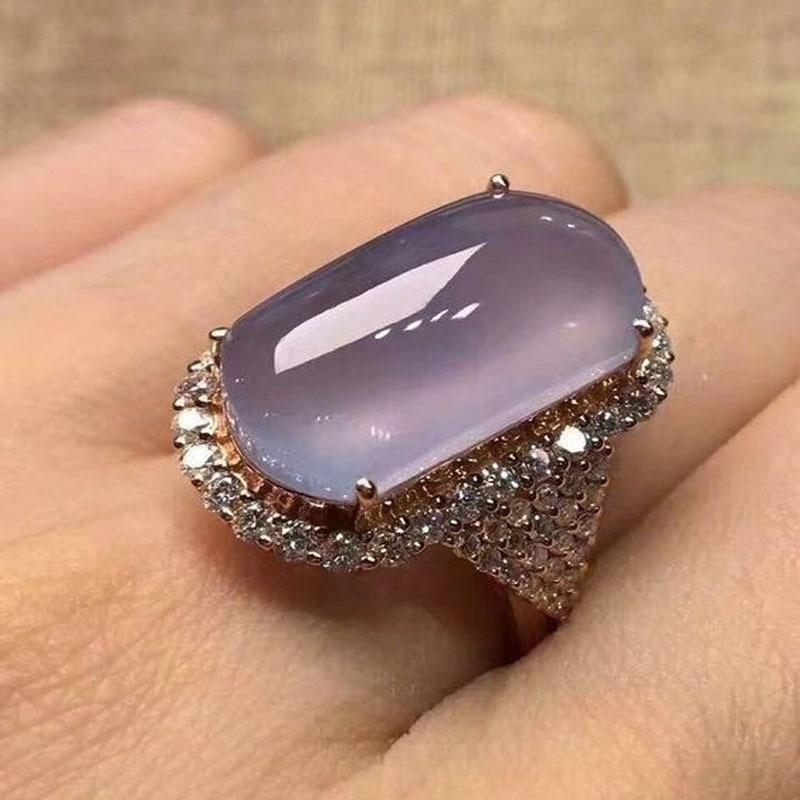 New Luxury Large Oval Purple Crystal Stone Modern Wedding Rings For Women Elegant Natural Moonstone Engagement Ring Great Jewelry Gifts