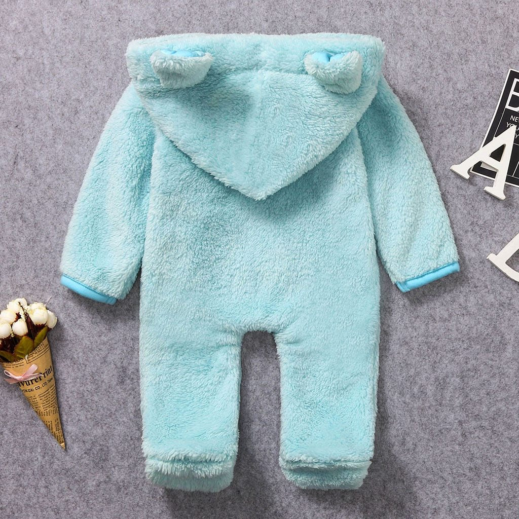 New Winter Trend Warm Newborn Baby Boy Solid Hooded Baby Romper Warm Coat Fleece Jumpsuit Infant Outwear For Boys And Girls