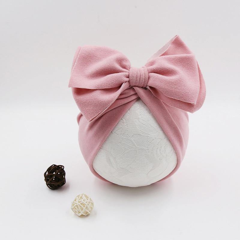 Handamde Elegant Baby Hats for Girls Big Bow Turban Hat Newborn  Baby Beanie Cap Solid Color Style