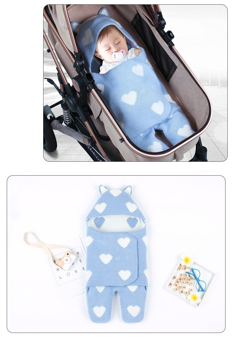 Baby Sleeping Bags Envelope Winter Warm Knitted Sleep sacks for Newborn Infant Stroller Bed Swaddle.