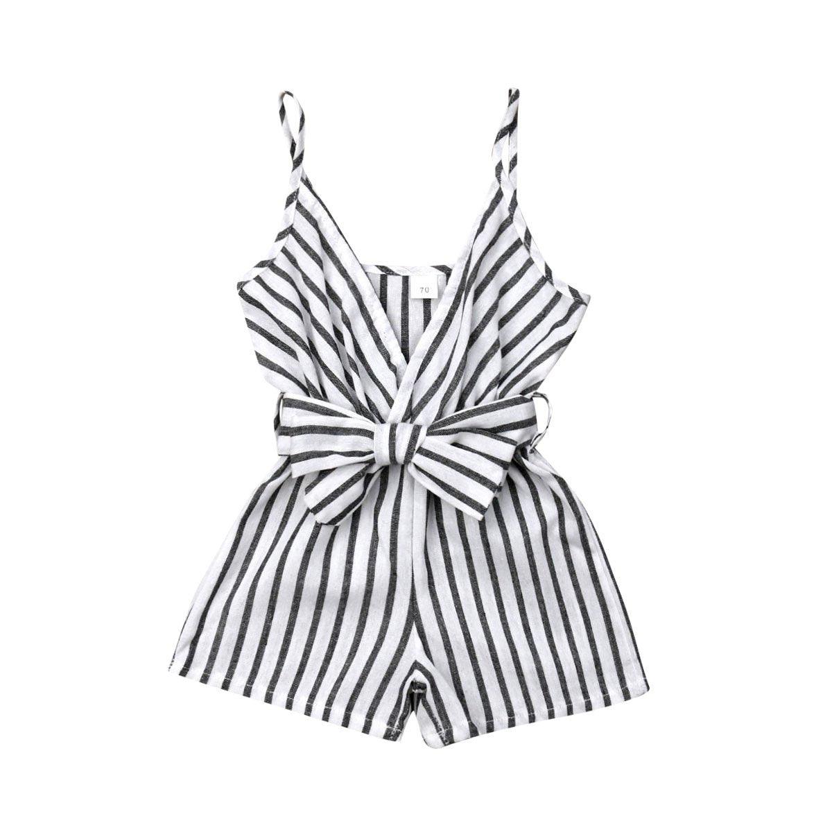 Modern Elen+gant Newborn Baby Girl Clothes Sleeveless Striped Bowknot Strap Romper Jumpsuit One-Piece Outfit For Girls