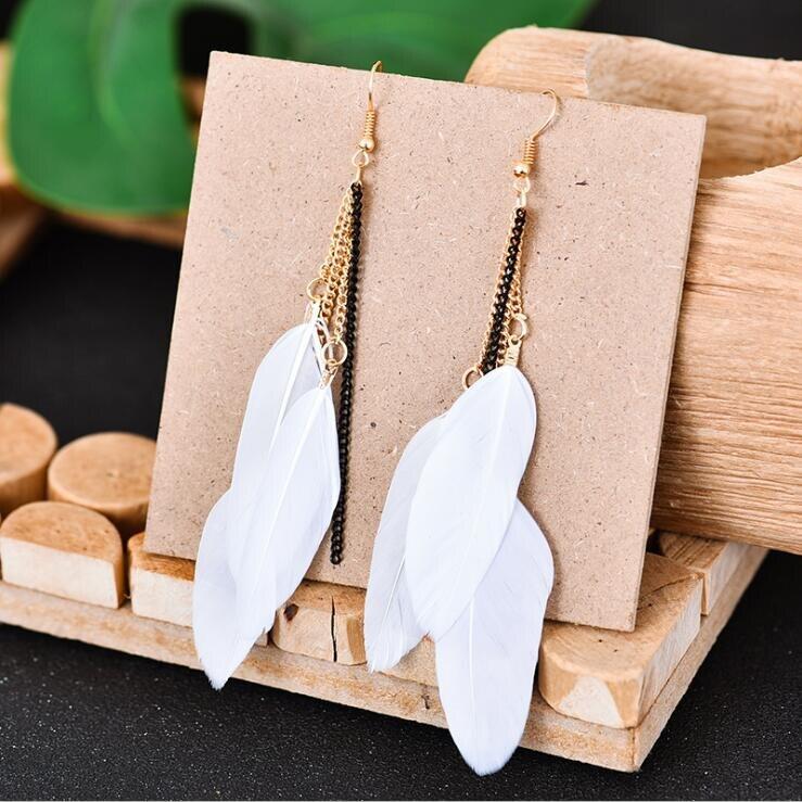 Handmade Modern Elegant Golden Silver Color Ethnic Acrylic Luxury Rainbow Beads Feather Drop Earrings for Women Boho Jewlery