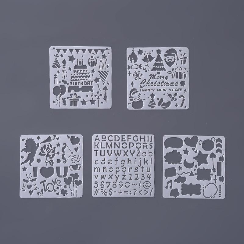 5Pcs/Set Children's Ruler Cutout Painting Template Hand Account Album Theme Lace Ruler Drawing Board Stencil Decoration Tools For Kids Drawing Education Toy