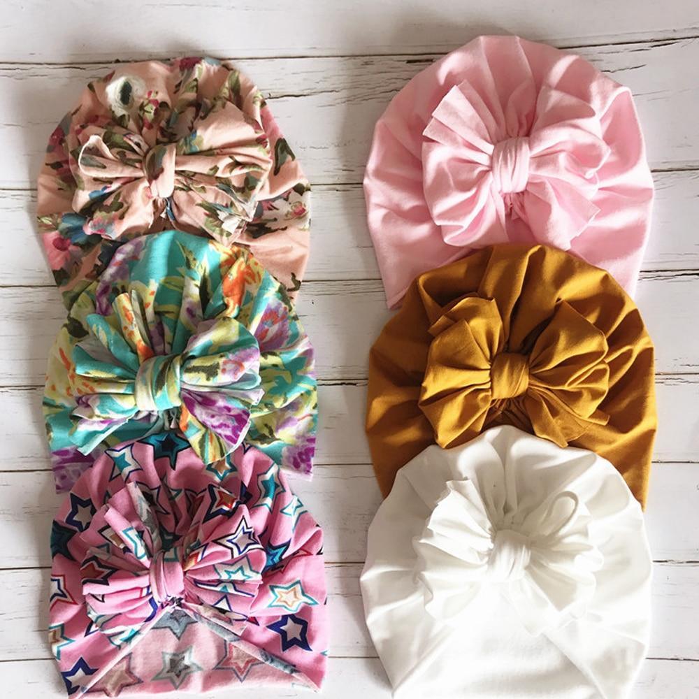 Cute Baby Hat Toddler Kids Soft Cotton Turban Beanies Hat Boy Girl Floral Bowknot Head Wraps