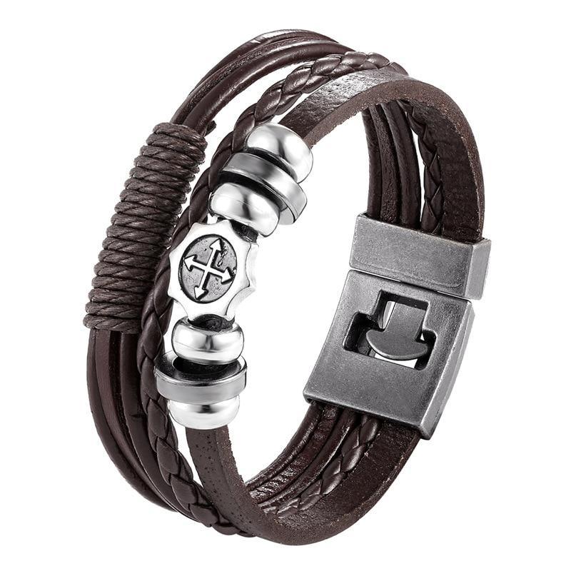 Trendy Modern Jewelry Leather Bracelet Men Braided Multilayer Anchor Bracelets Ladies Rope Chain for Male Jewelry Classic Style