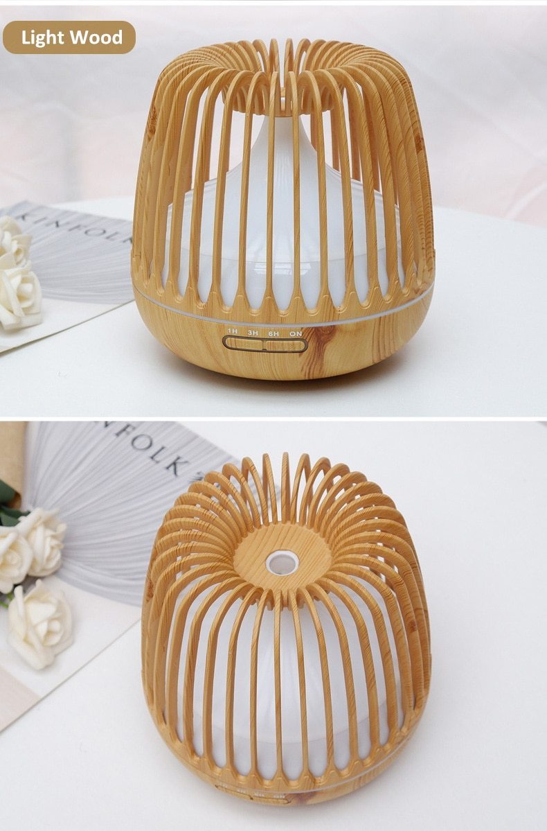 Unique Modern Handmade 500ML Aroma Essential Oil Diffuser Ultrasonic Air Humidifier Wood Grain 7 Color Changing LED Light Cool Mist Difusor for Home Bedroom Room and Living Room