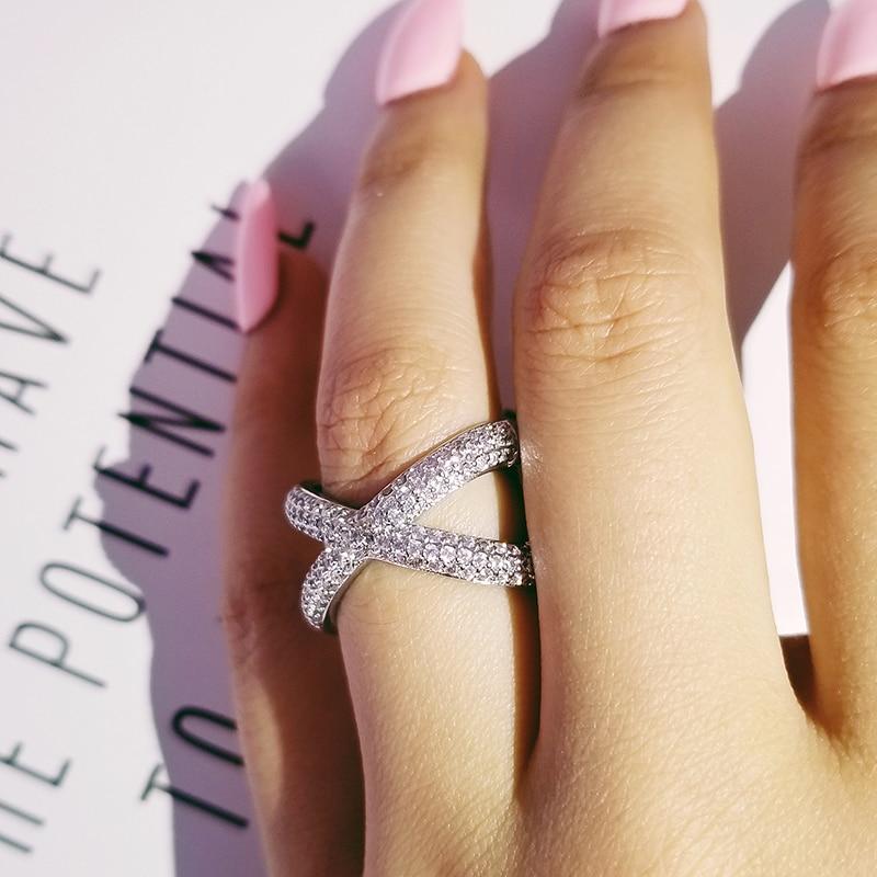 New Solid Original 925 Sterling Silver Rings Luxury For Women X Shape Fashion Elegant Wedding Band Eternity Ring Jewelry