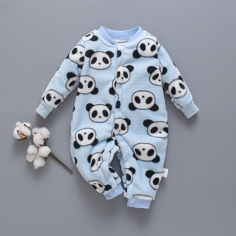 Newborn Baby Clothes Dinosaur Print Baby Boy Romper Warm Infant Soft Fleece Jumpsuit For Winter