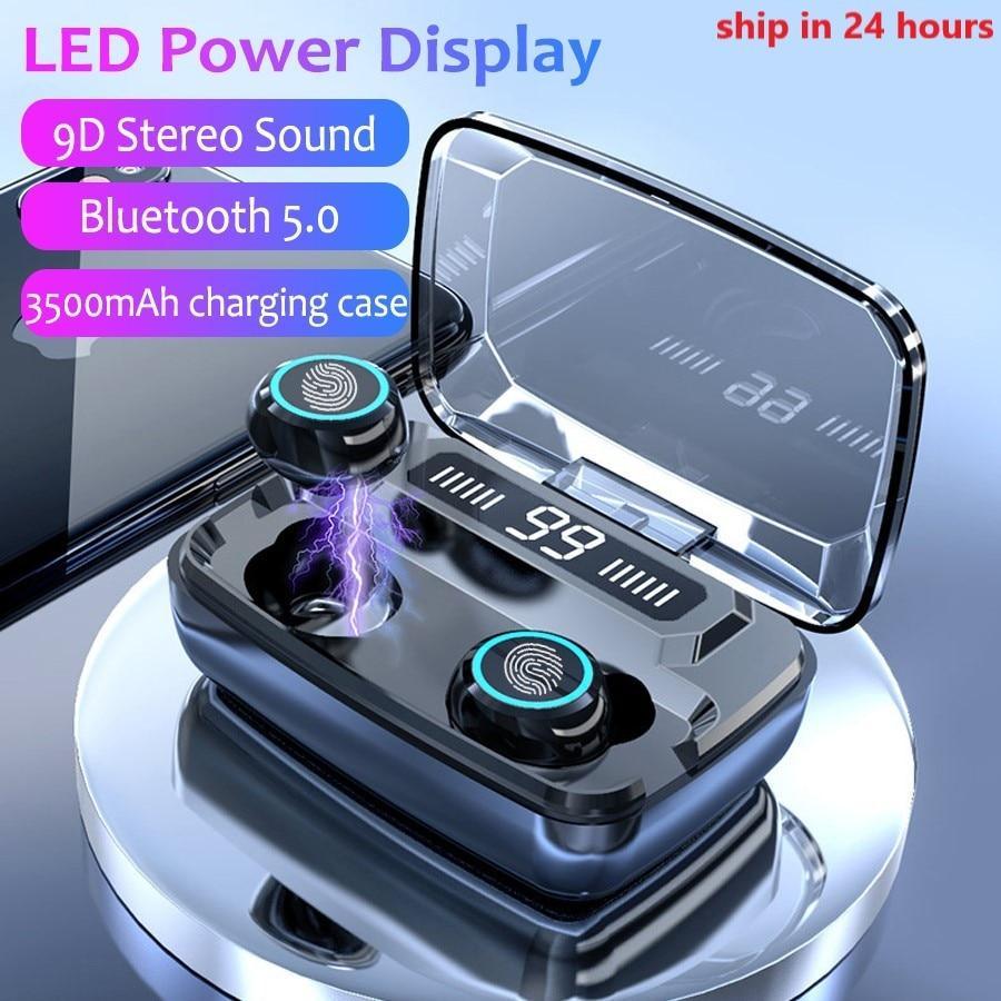 STEVVEX 3500mAh LED Bluetooth Wireless Earphones Headphones Earbuds TWS Touch Control Sport Headset Noise Cancel Earphone Headphone