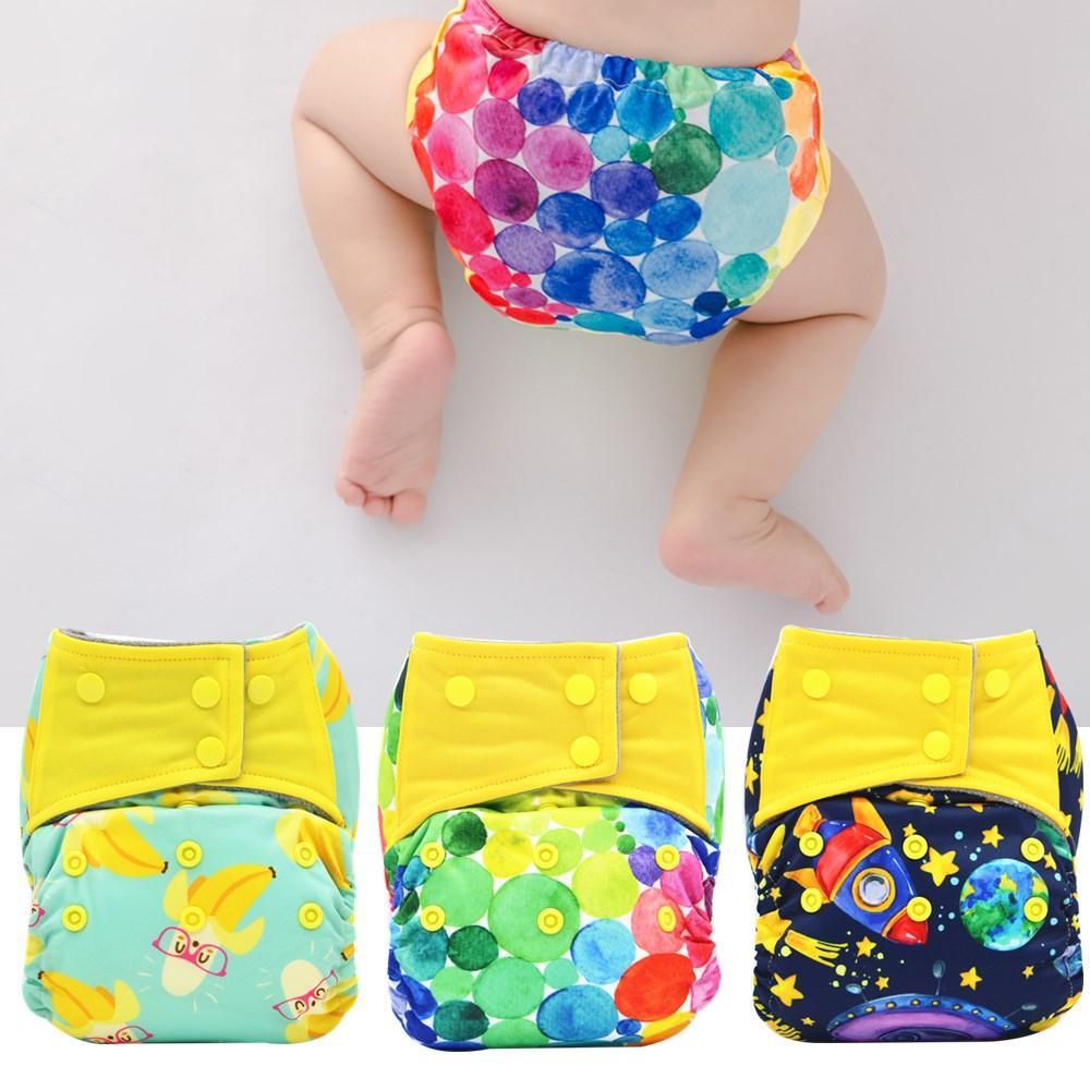 Colorful Modern Baby Cloth Diaper Bamboo Charcoal Nappy All-in-one Diapers sewn 3 Layers Micro fleece Insert Inside Reusable Diaper For Baby and Kids For Unlimited Use