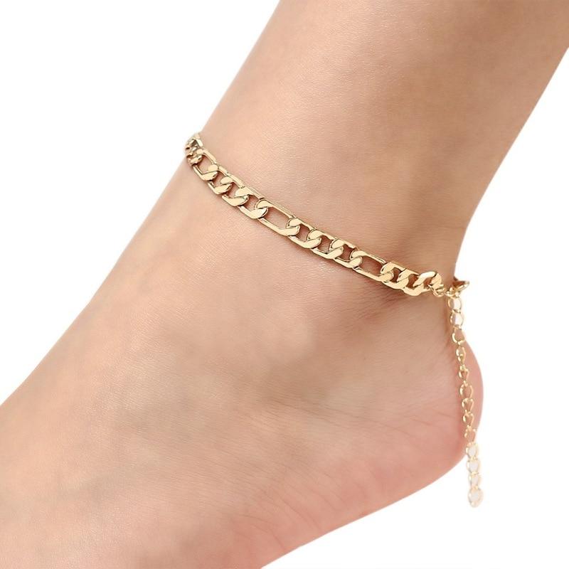 Luxury 4pcs Chian Anklets For Women Simple Gold Silver Color Geometric Chain Ankle Bracelet for legs