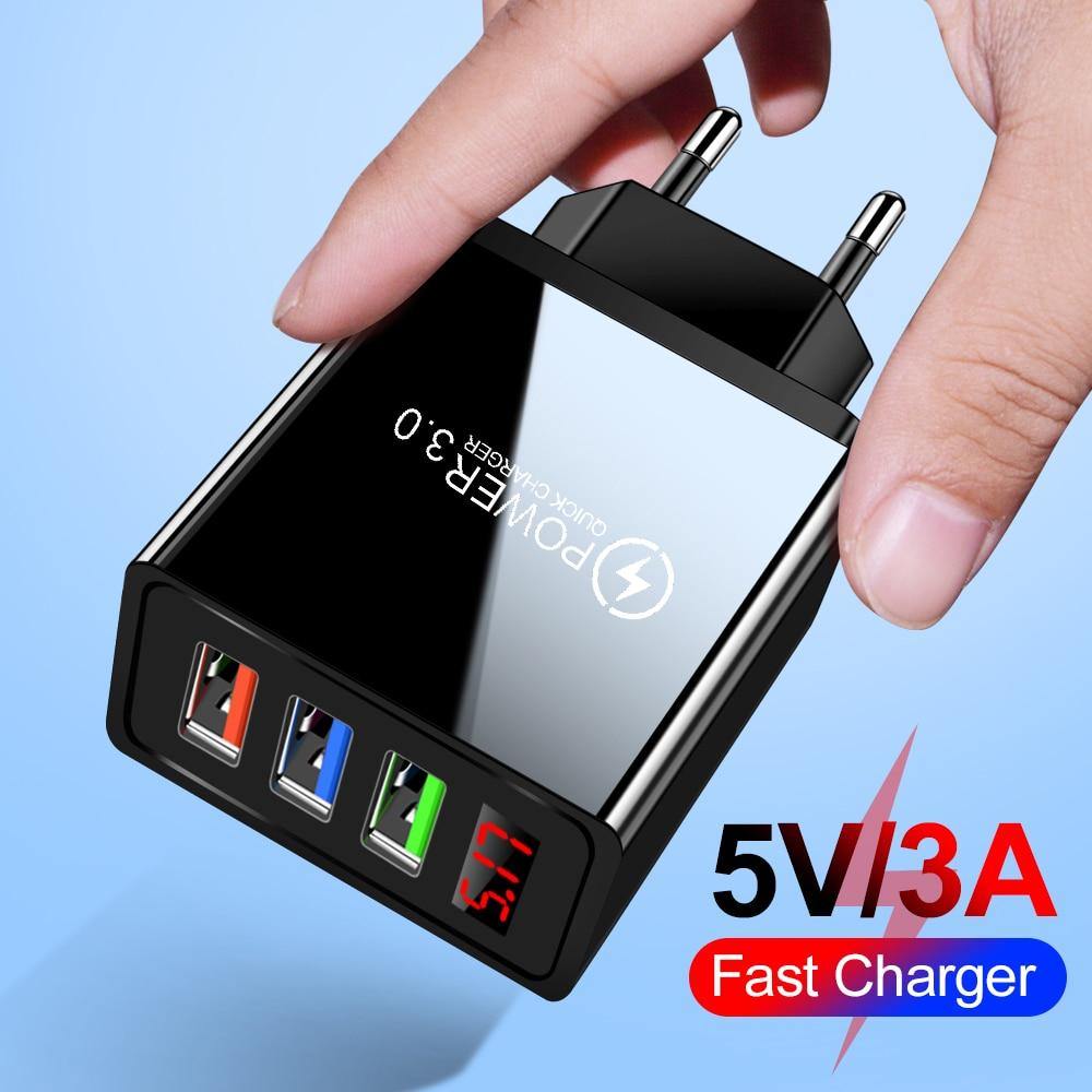 3.1A Quick Charge 3.0 LED Display 3 Ports USB Phone Charger Fast Charging EU Wall Adapter