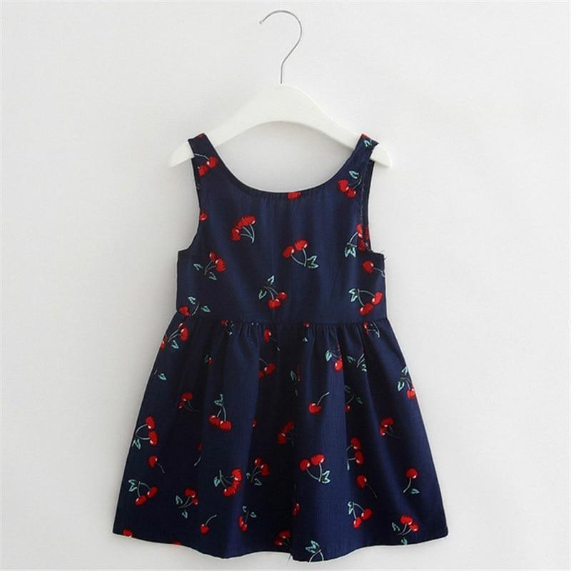 Luxury Modern Summer Girl Dress Children Kids Cherry Dress V-Back Dress Baby Cotton Kids Vest halter dress For Girls