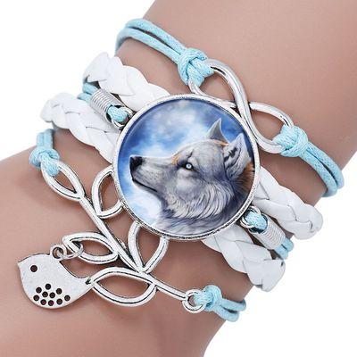 Classic Retro Wolf Head Elegant Bracelet Leather Bangle Luxury Bracelet Jewelry Boho Glass Moon Men Wrap Bangles For Men Women