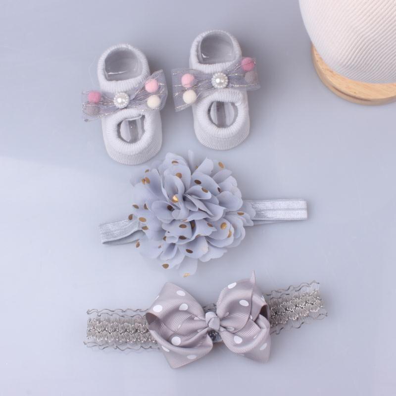 Flower Baby Girl Headband Socks Set Shoes With  Crown Bows Newborn Headbands For Girls Turban Baby Hair Accessories