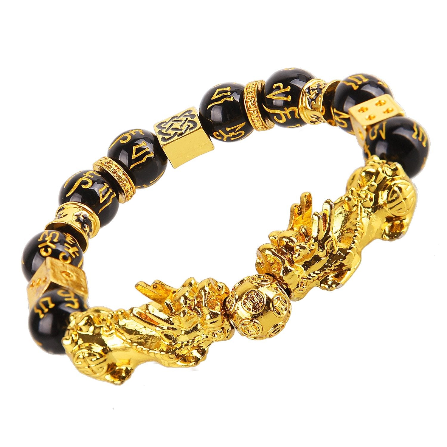 Obsidian Stone Beads Bracelet For Men and Women Unisex Wristband Gold Black Pixiu Wealth and Good Luck Bracelet Design