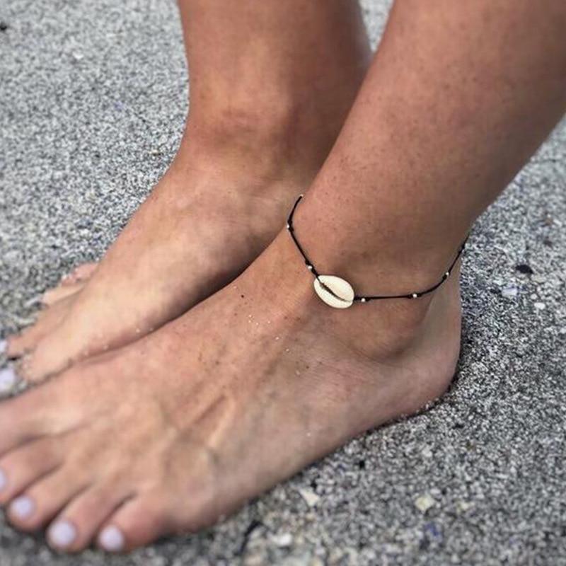 Gold Metal Shell Coconut Tree Female Anklets Barefoot Sandals Foot Summer Double Layers  Foot  Bracelets Leg Jewelry