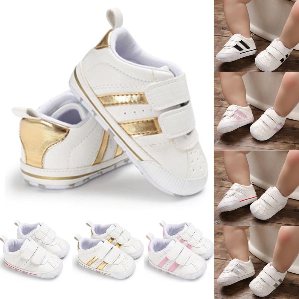 Fashion Soft Sole Hook Loop Pre Walker Sneakers Unisex Baby Boy Girl Leather Sports Non-slip Walker Shoes