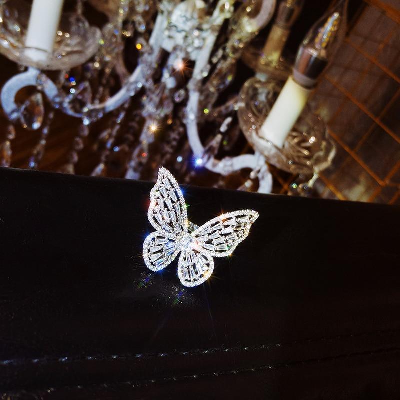 New Design Fashion Jewelry Opening High-Grade  Zircon Butterfly Ring Luxury Shiny Cocktail Party Ring For Women