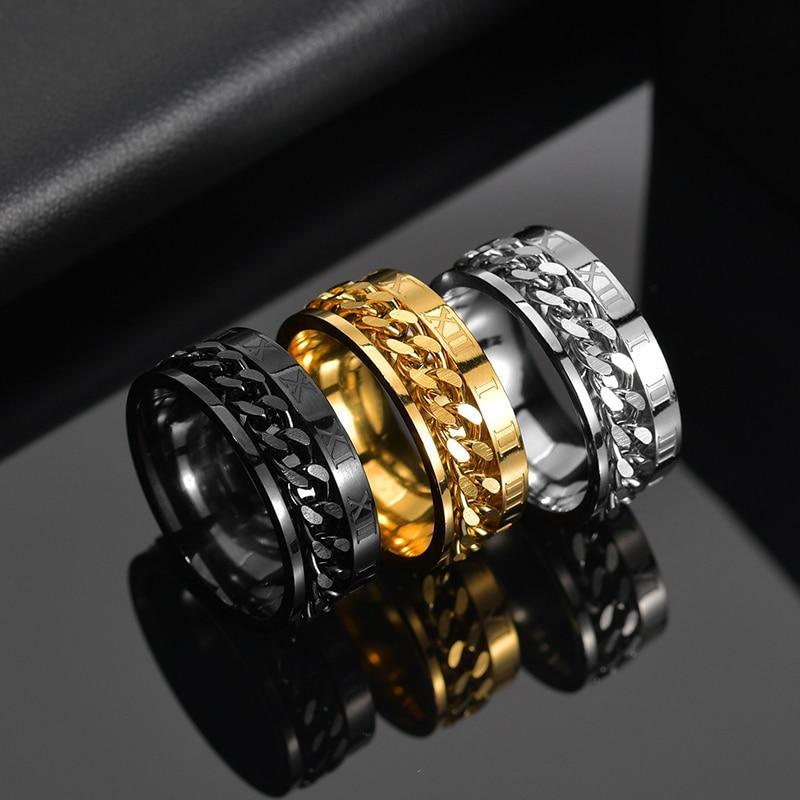 Luxury Chain Cool Stainless Steel Rotatable Men Ring High Quality Spinner Chain Punk Men Jewelry Style for Party Gift