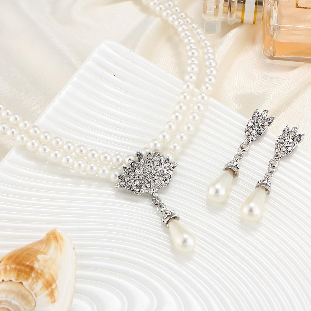 New Jewelry Bride Pearl Crystal With Elegant Short Collarbone Neck Luxury Necklace And Earrings