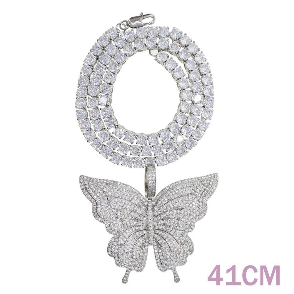 Luxury Elegant Miami Cuban Link Chain Butterfly Charm Choker Necklace Bling In Hip Hop Jewelry Style For Men and Women