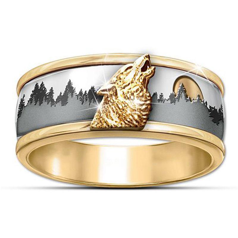 Luxury Modern Two Tone Gold Colour Silver Colour  Wild Viking Wolf Ring Fashion Mens In New Luxury Band Jewelry Design