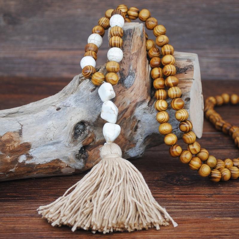 New Modern Bohemian Necklace Luxury Handmade Stones Tassels Elegant Wood Beads Amazing Necklace Long For Women Jewelry Gifts