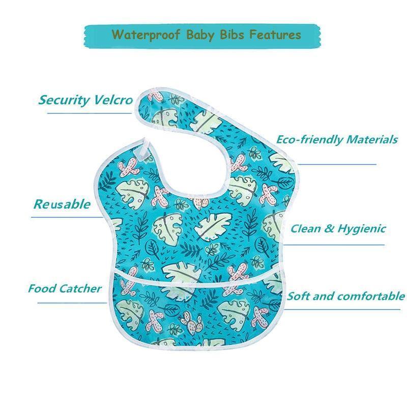 Waterproof Baby Bibs Polyester TPU Feeding Bibs Washable Baby Bibs with Food Catcher For Kids