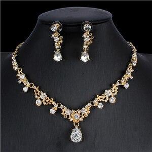 Classic Bridal Jewellery Sets for Women's Dresses Accessories Cubic Flower Necklace Earrings Set Gold Color