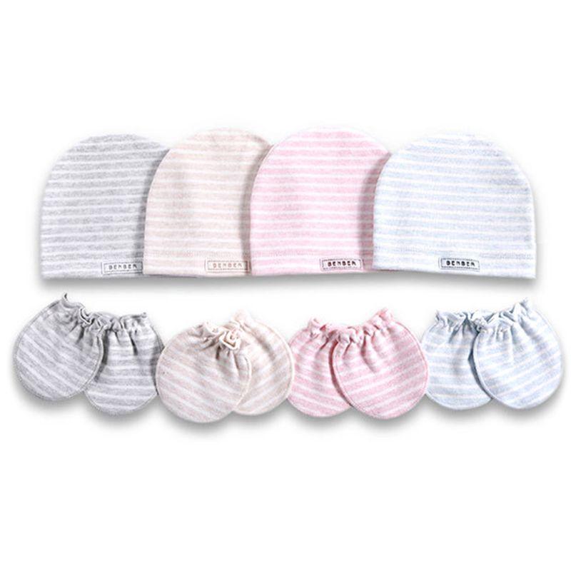 Modern Newborn Baby Births Cap and Gloves Set Soft Cotton Kids Infants Anti-scratch Gloves Hat Gifts For Baby