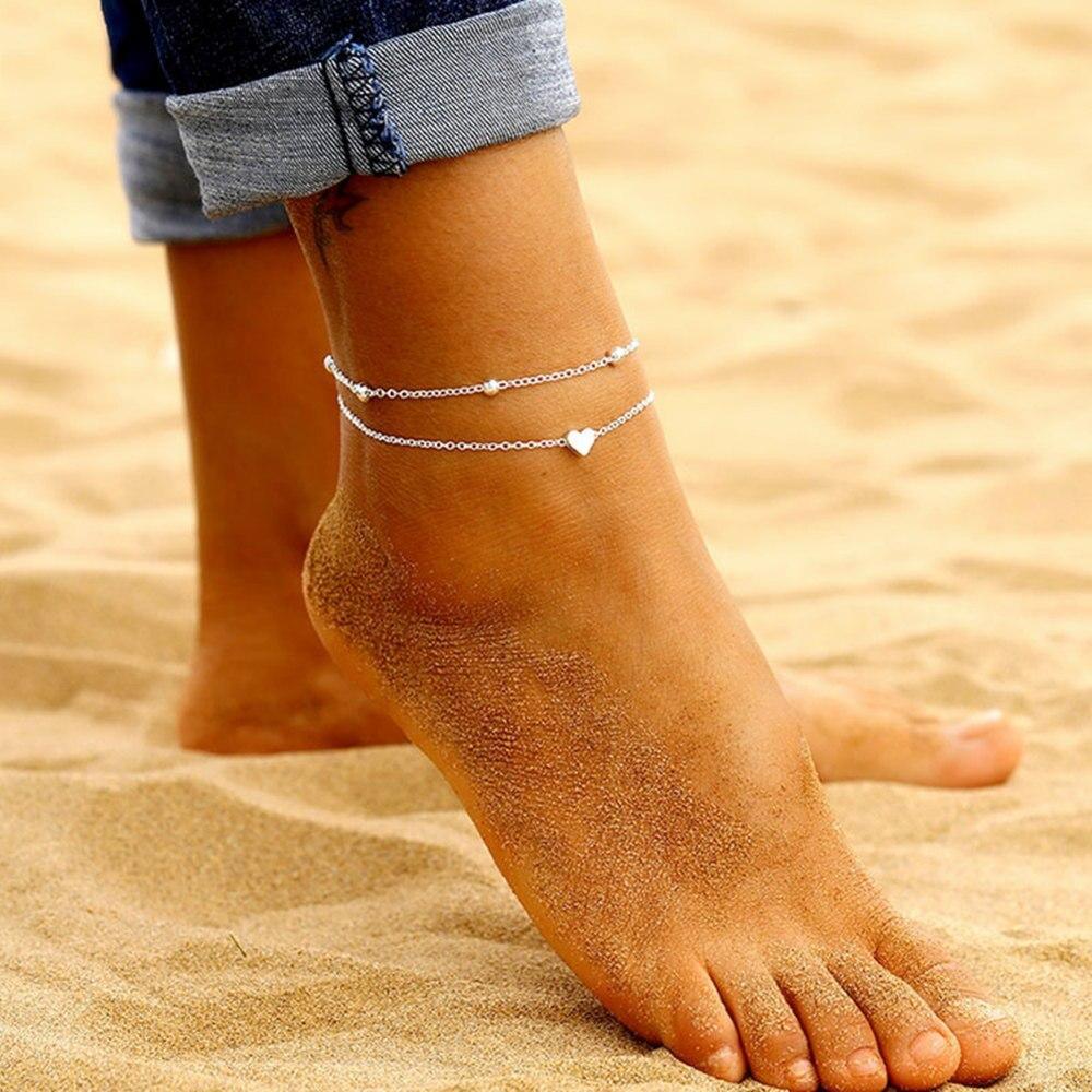 Heart Female Anklets Barefoot Crochet Sandals Foot Jewelry Ankle Bracelets For Women