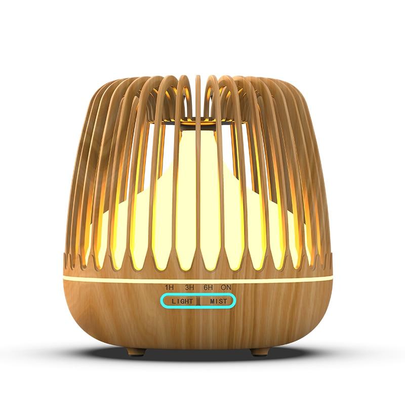 Unique Modern Handmade 500ML Aroma Essential Oil Diffuser Ultrasonic Air Humidifier Wood Grain 7 Color Changing LED Light Cool Mist Difusor for Home Bedroom Room and Living Room