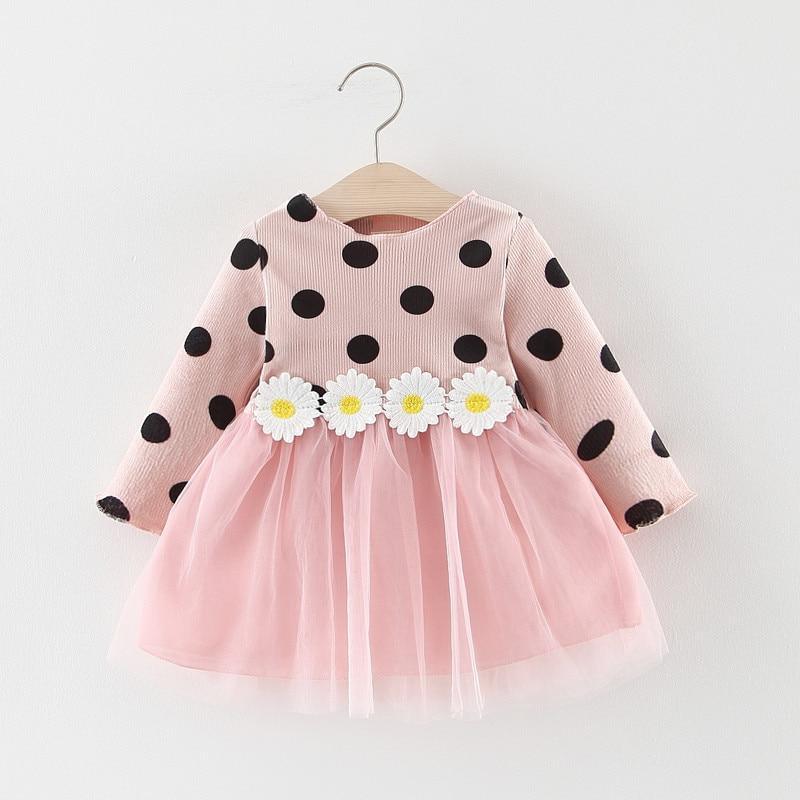 Luxury Long Sleeve Infant Dresses Polka Dot Daisy Fashion Baby Girls Clothing For Girls In Elegant Flower Desing For Little Princess