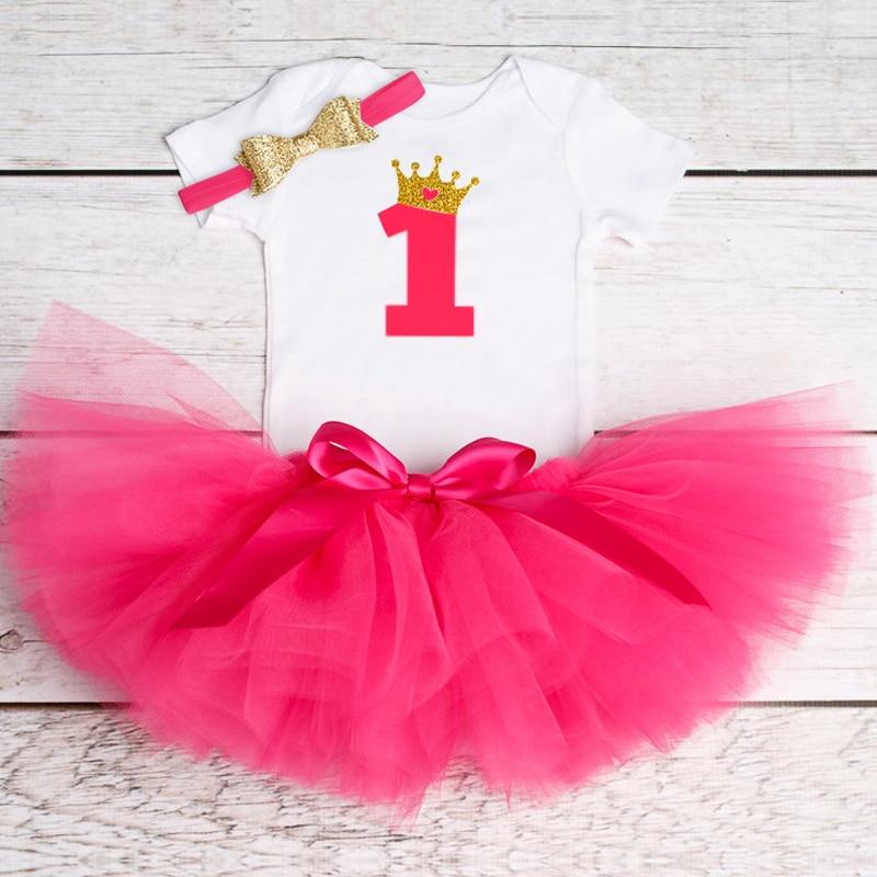 Modern New Baby Girls Outfits for 1st First Birthday Party Romper and Headband 3Pcs Suit For Girls