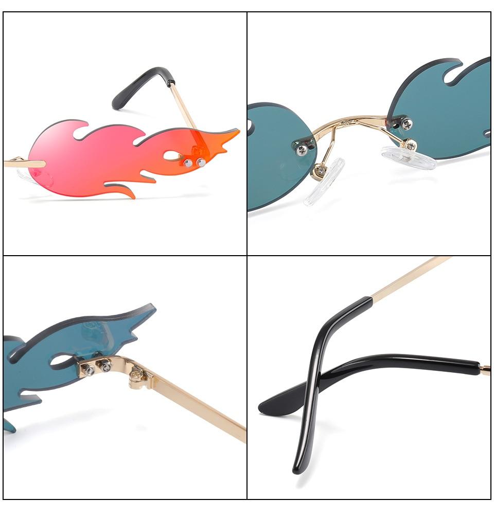 NEW 2021 Fashion Fire Flame Sunglasses For Women With Brand Design Rimless Wave Eyewear Luxury Trending Narrow Style