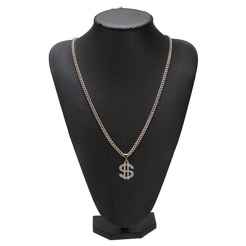 Luxury Dollar Shiny Diamond Pendant Necklaces Luxury Gold Color Long Chain Necklace Men adn Women Accessories