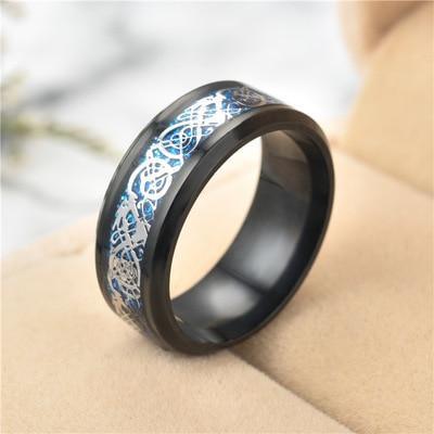 2020 New Men Fashion 316L Stainless Steel Golden Dragon Man's Ring Blu-ray Fluroscent  Celtic Tungsten Rings Simple Fashion High Quality Jewelry Design