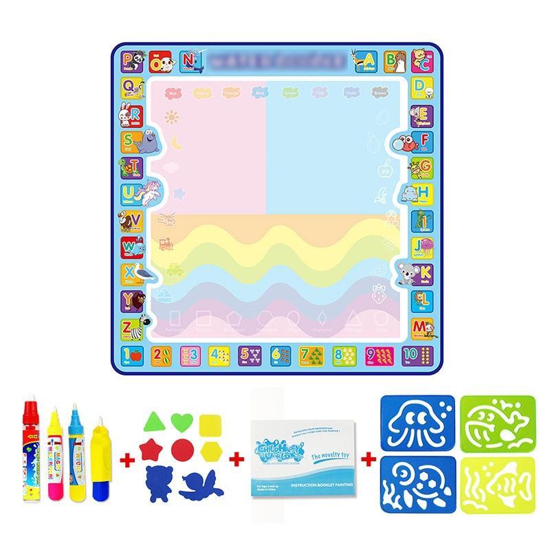 Coolplay 100x100cm Magic Water Drawing Mat Doodle Mat & 4 Drawing Pens & 1 Stamps Set Painting Board Educational Toys for Kids