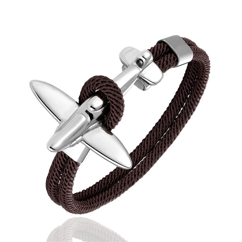 Elegant Fashion Modern Stainless Steel Airplane Glider Luxury Anchor Rope Leather Flight Bracelets For Men And Women New Aviator Style