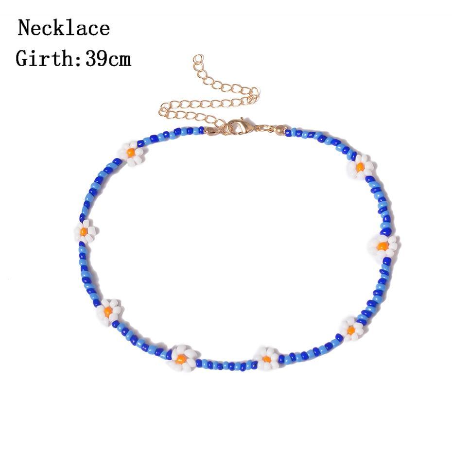 Bohemian Colorful Seed Bead Flower Choker Necklace Statement Short Collar  Chain Necklace for Women Jewelry