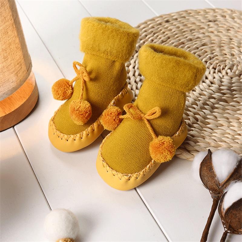 Warm Baby Shoes Newborn Autumn Winter Children Anti Slip Soft Solid Thicken Comfortable Butterfly Knot Shoes For Boys And Girls